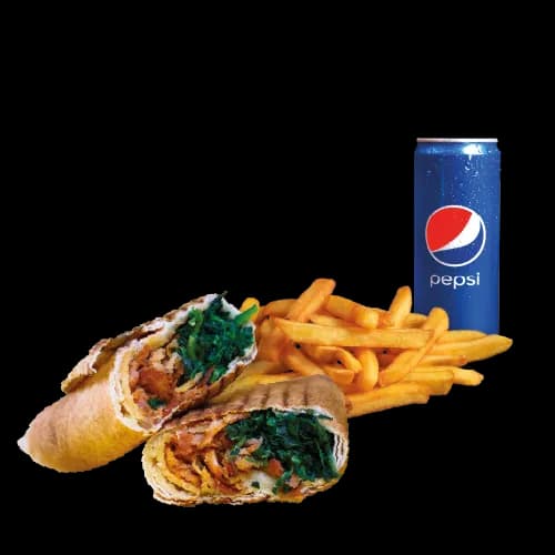 Rollo Kebab Szpinak (średnie), frytki, Pepsi 0.33l