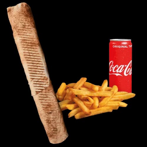 Rollo Kebab z serem (mega), frytki, Coca Cola 0.33l