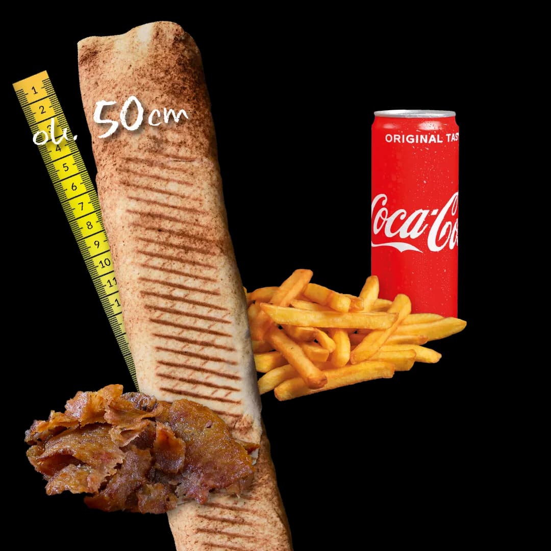 Rollo Kebab samo mięso (mega), frytki, Coca Cola 0.33l