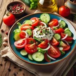 Sałatka z pomidorów i świeżych ogórków i śmietaną