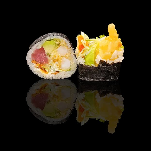 Krewetka w tempurze i tuńczyk surowy