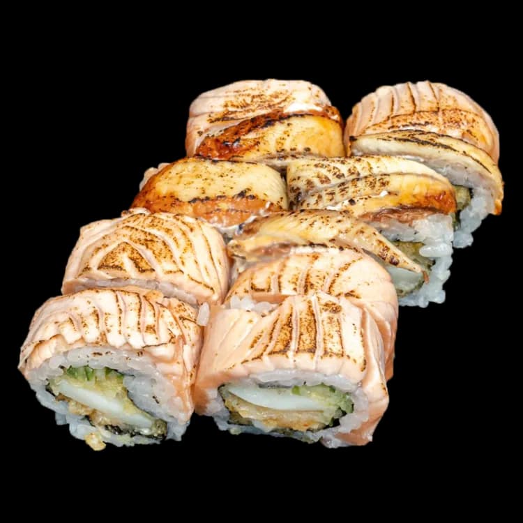 Kalmar w tempurze w łososiu i węgorzu