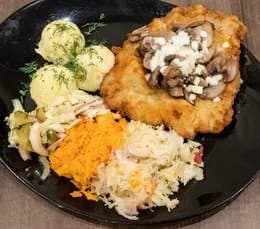Kotlet schabowy drwala ( pieczarki, ser, szczypiorek )