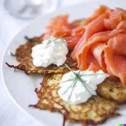 Placki ziemniaczane ze śmietaną + łosoś