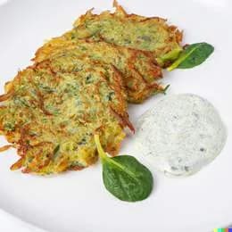 Placki ziemniaczane ze szpinakiem i śmietaną