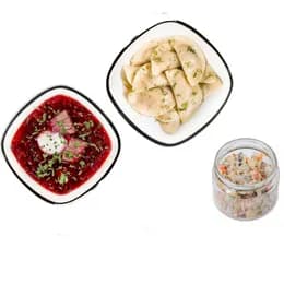 Zupa, Pielmieni i Sałatka zestaw 4