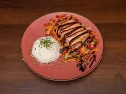 Łosoś Teriyaki z ryżem i warzywami