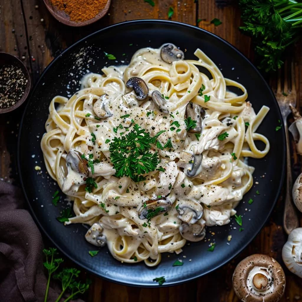 Makaron z borowikami i kurczakiem