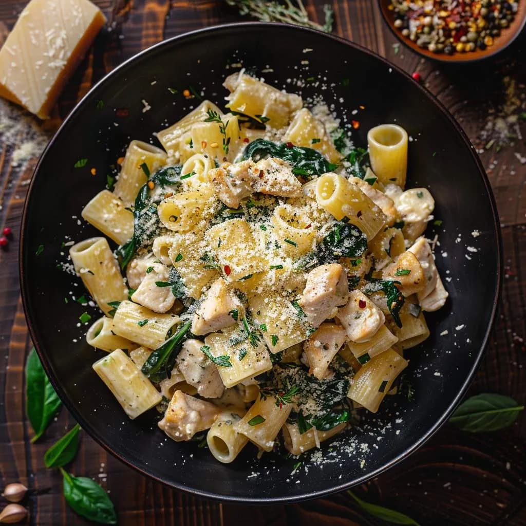 Makaron z kurczakiem i szpinakiem