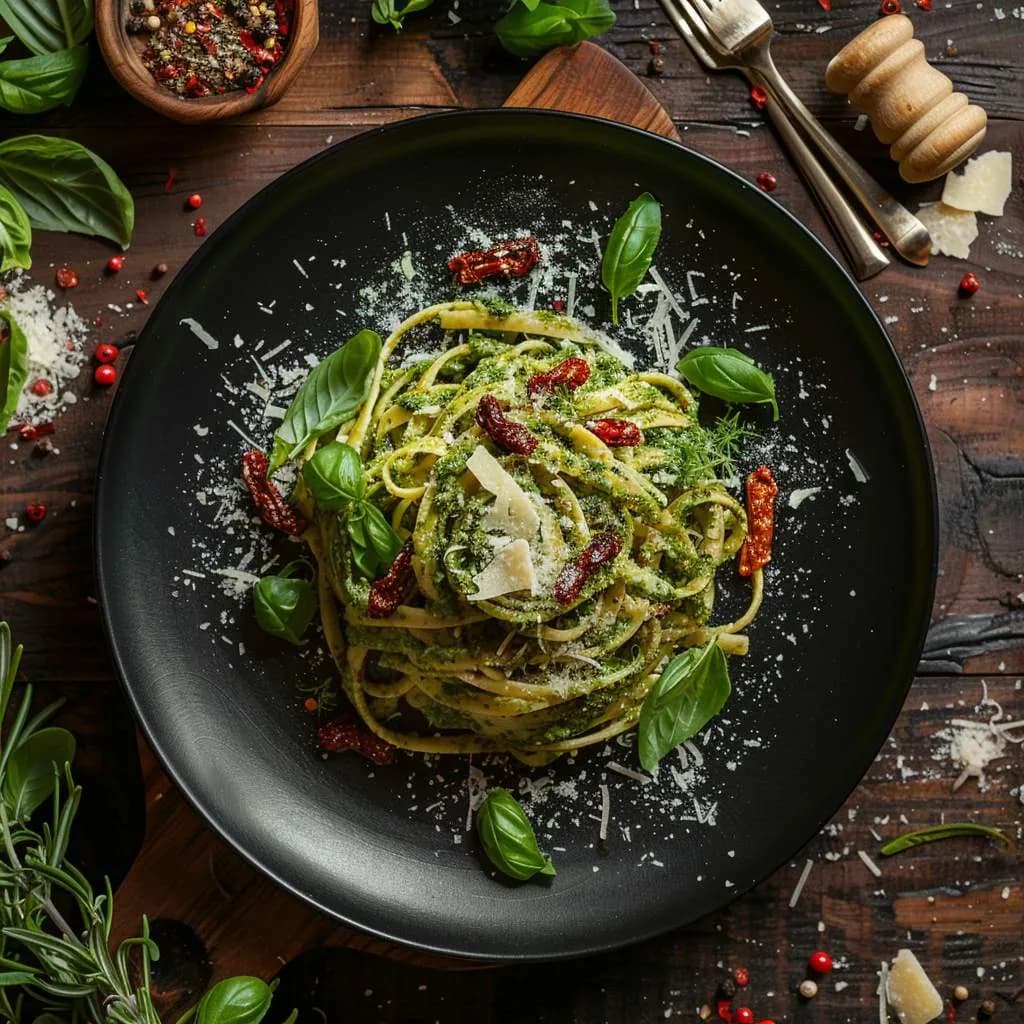 Makaron z pesto i suszonymi pomidorami