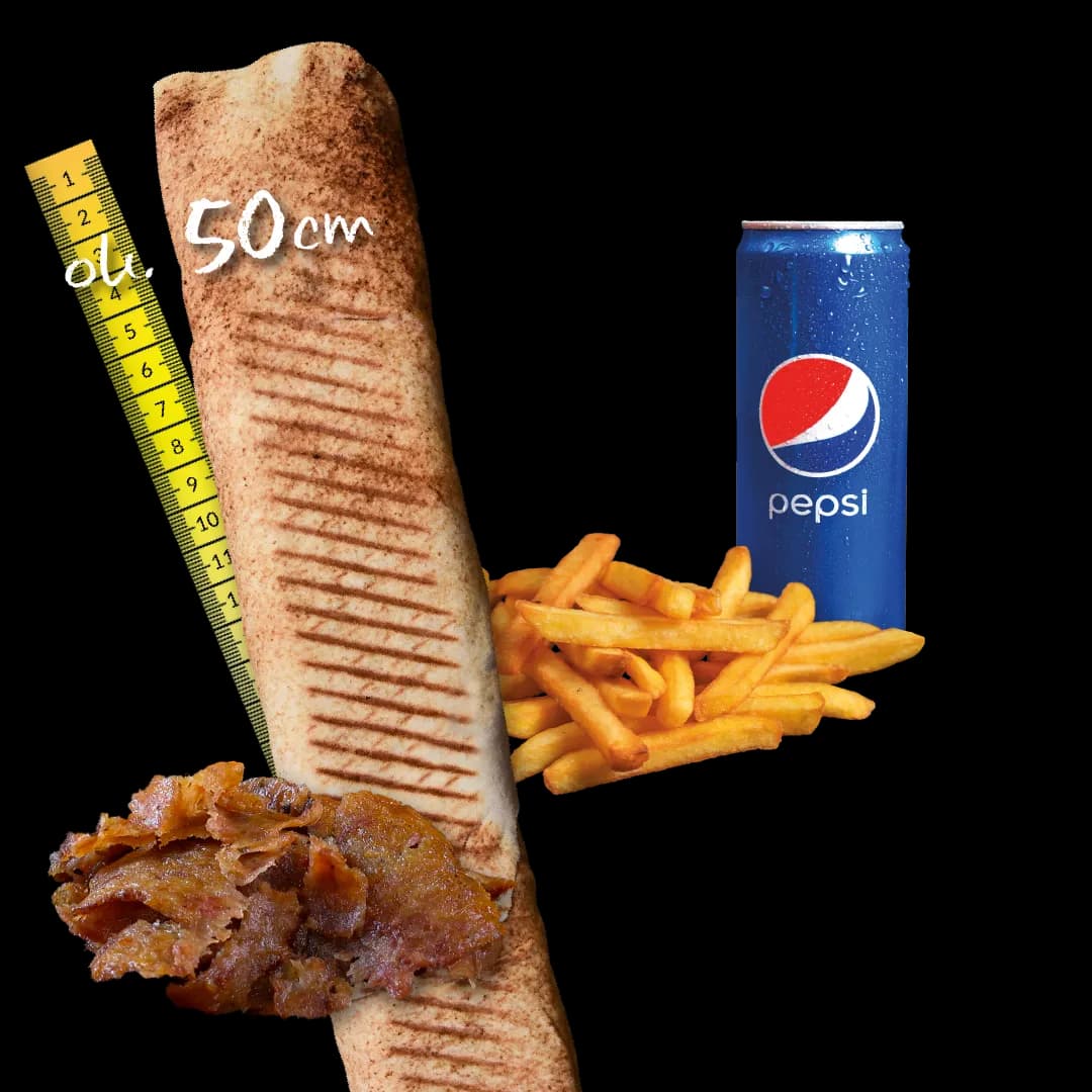 Rollo Kebab samo mięso (mega), frytki, Pepsi 0.33l