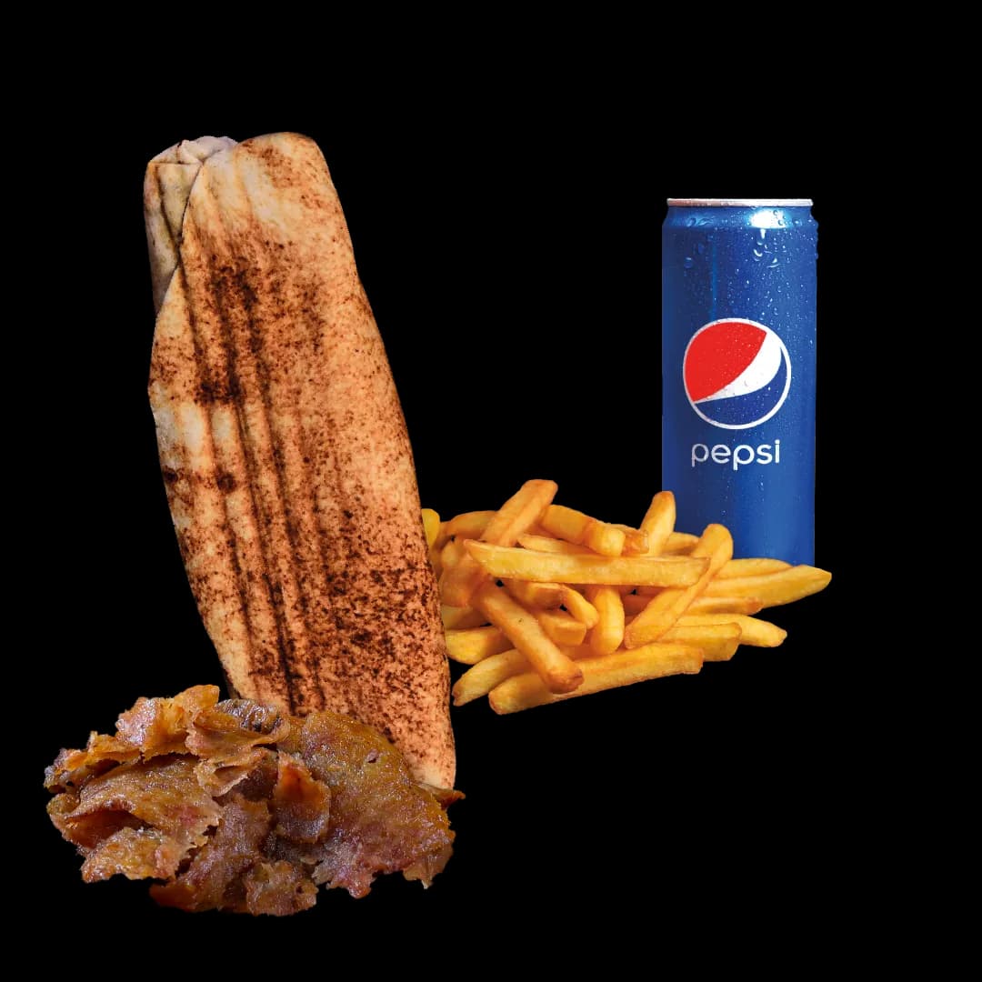 Rollo Kebab samo mięso (małe), frytki, Pepsi 0.33l
