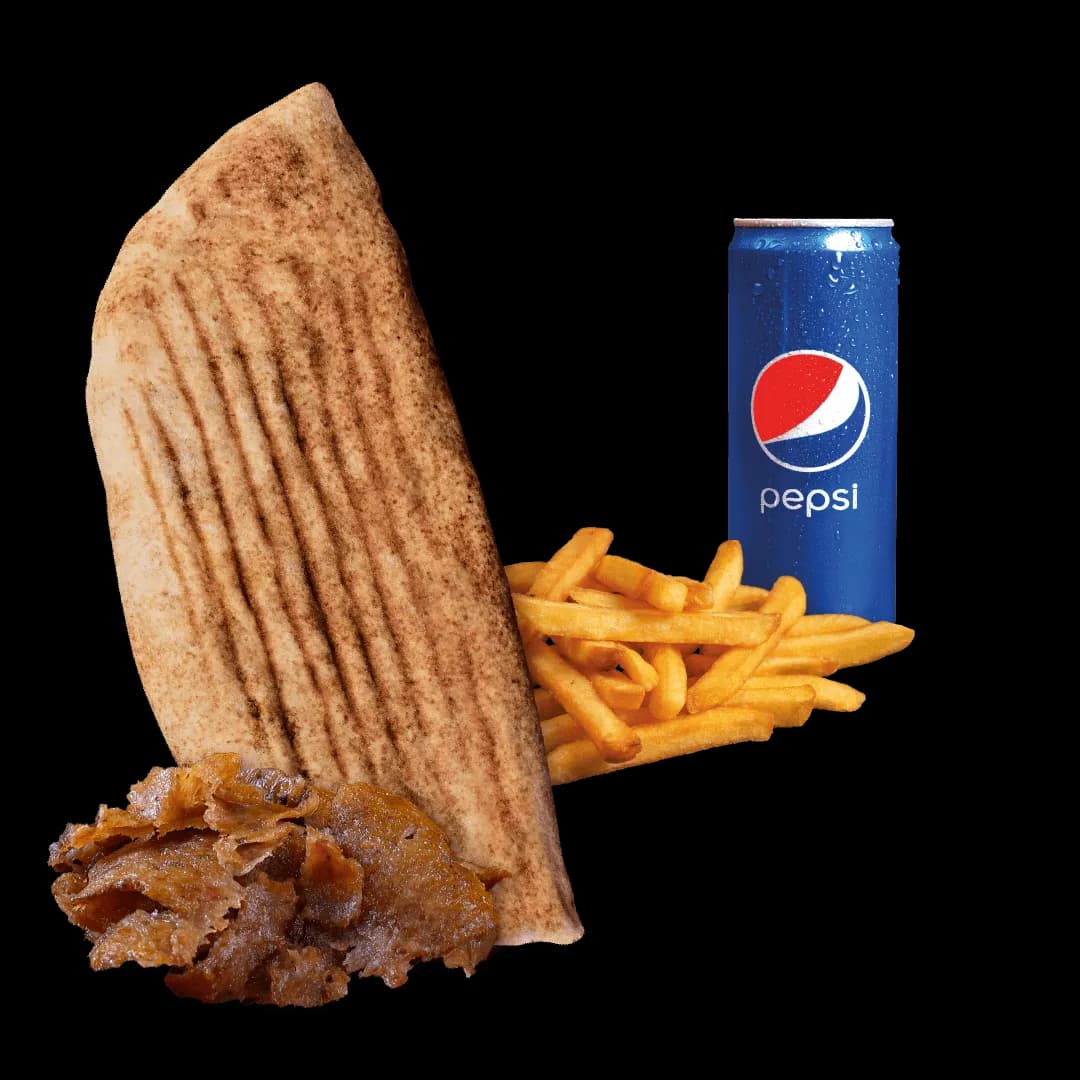 Rollo Kebab samo mięso (średnie), frytki, Pepsi 0.33l
