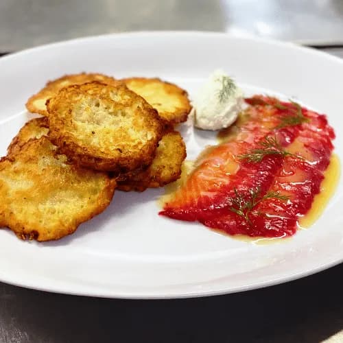 Potato pancakes with salmon 6 pcs