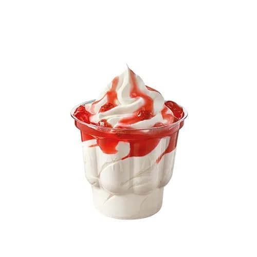 Lody o smaku waniliowym z polewą truskawkową