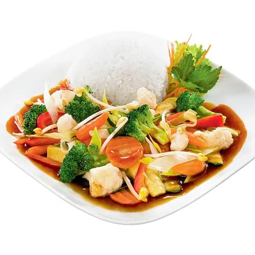 Vegetables cooked in wok pan (vege)