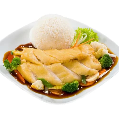 Baked chicken with vegetables in Asian sauce
