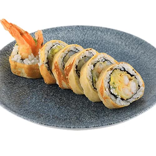 Uramaki 6 krewetek w tempurze zawinięte w omlet