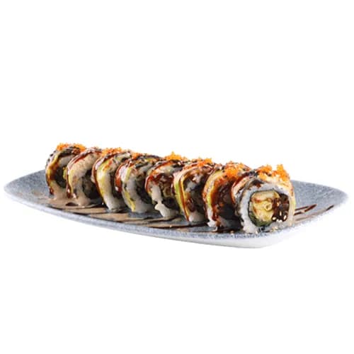 Dragon roll z węgorzem w tempurze i węgorzem kabayaki
