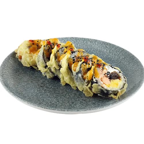 Futomaki w tempurze z pieczonym łososiem teriyaki i mango