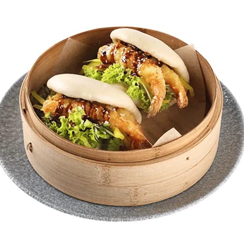 Sandwich Gua Bao z krewetkami w tempurze