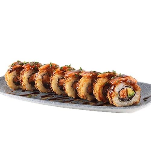 Chrupiące uramaki z łososiem teriyaki
