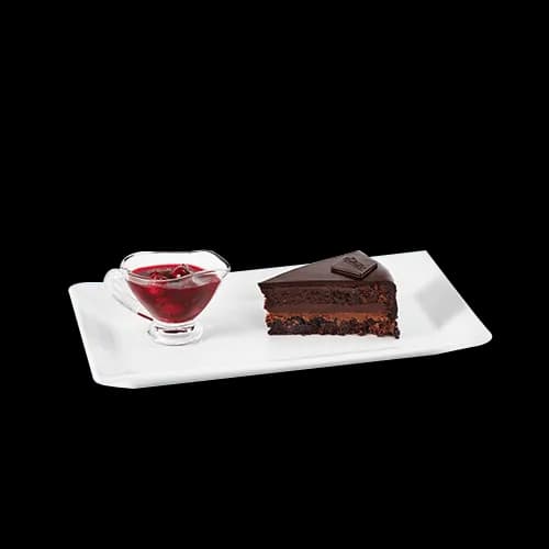 Chocolate cake with cherries on wine