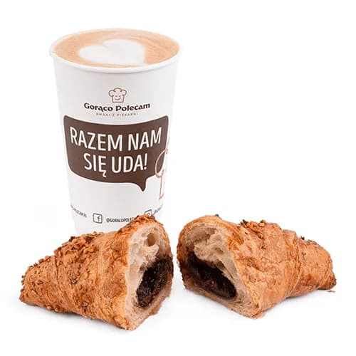 Croissant with chocolate and nuts + coffee