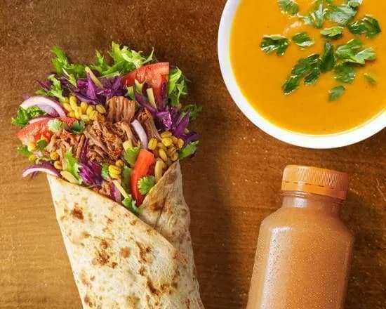 Wrap Szarpana Wołowina + Zupa + Sok