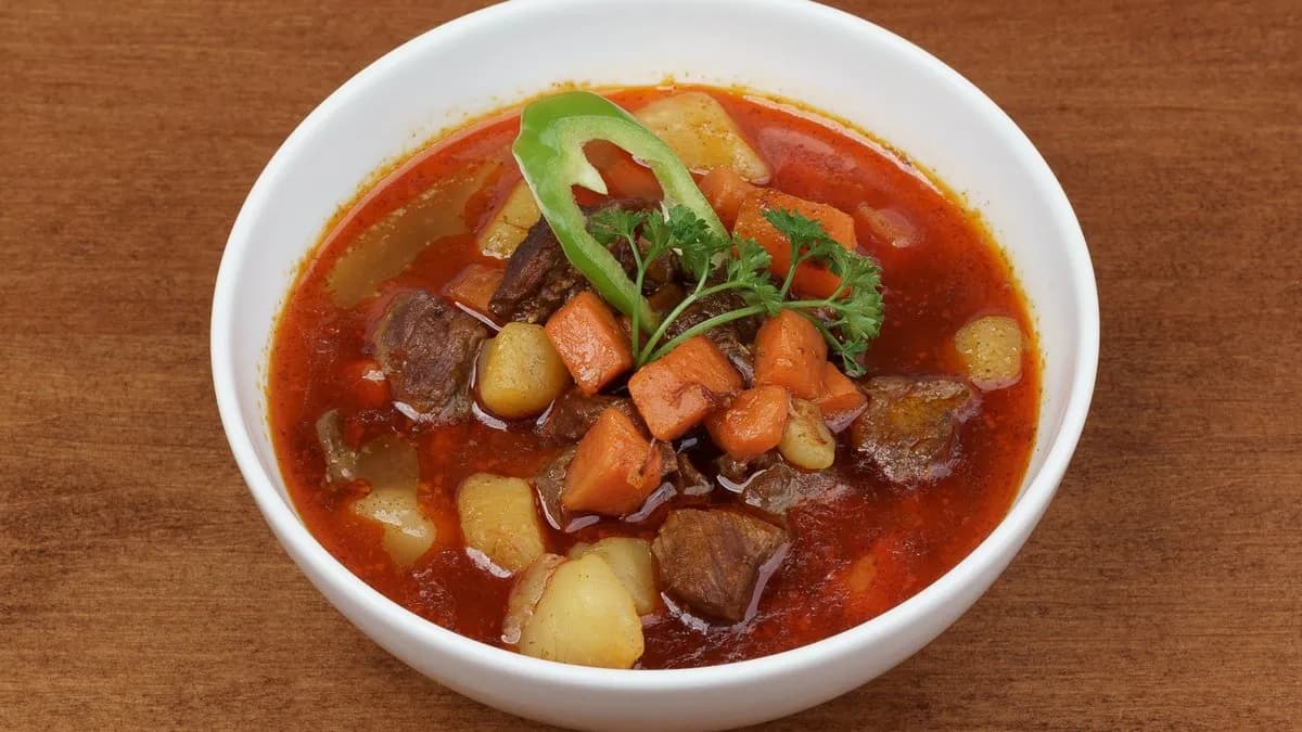 Tradicionális gulyásleves mini zsemlével