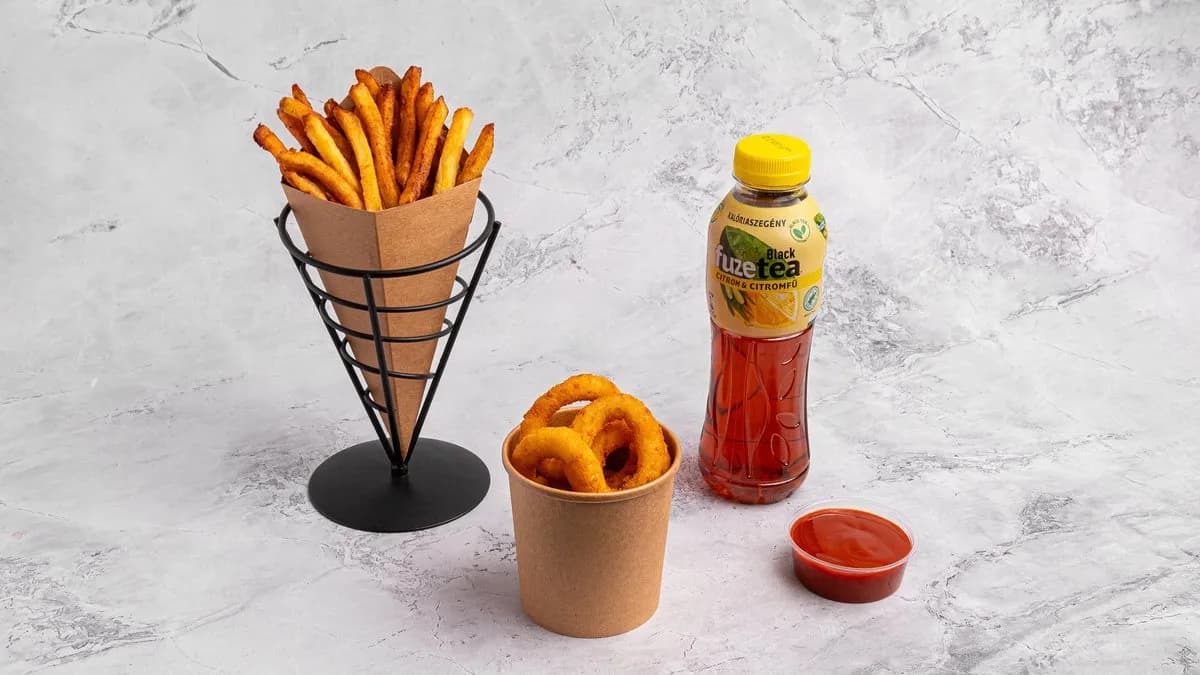 Tintahal falatok + Normál Krumpli + Üdítö
