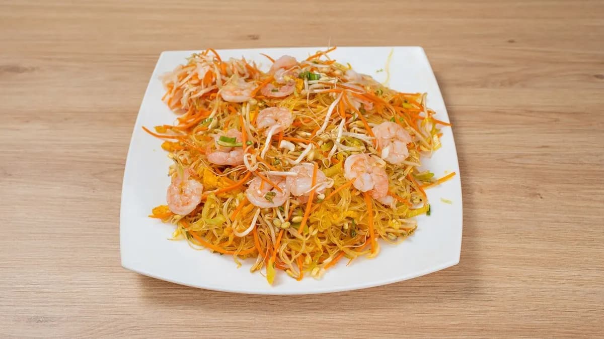 Pirított üvegtészta rákkal