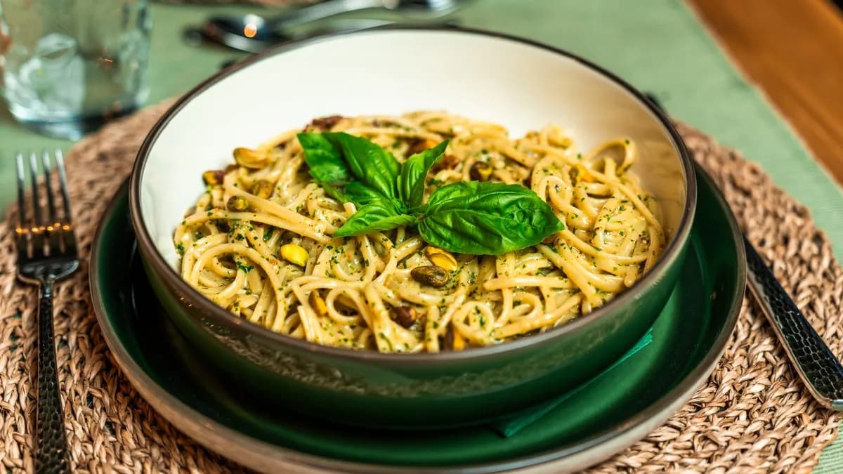 Linguini al Pesto di pistacchi e pomodoro secchi