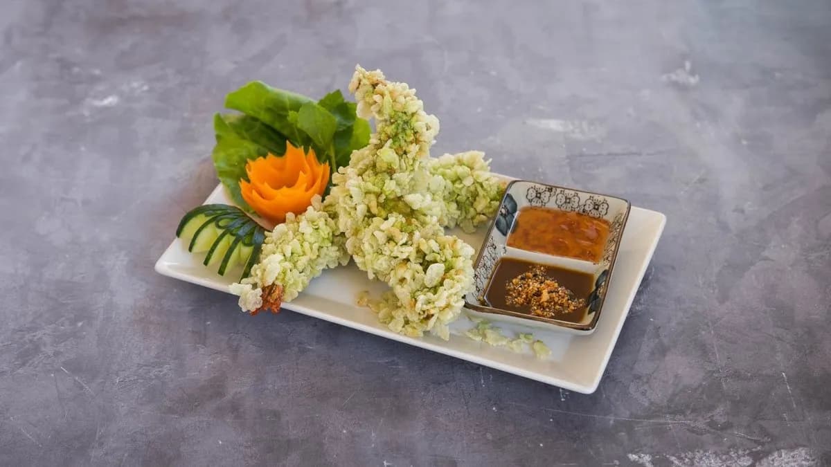 Tôm chiến cốm/Garnélarák zöld rögök liszttel