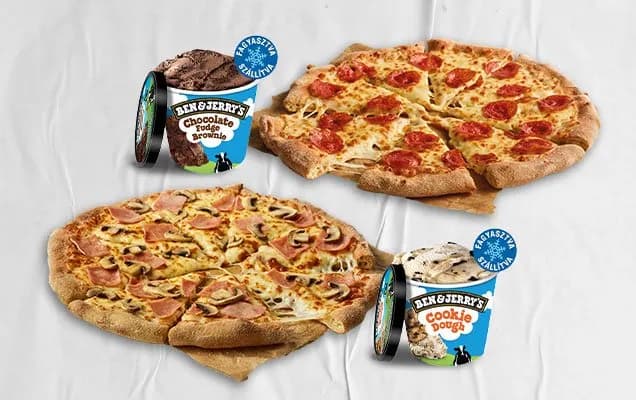 2x 100 ml B&J jégkrém + 2x közepes pizza