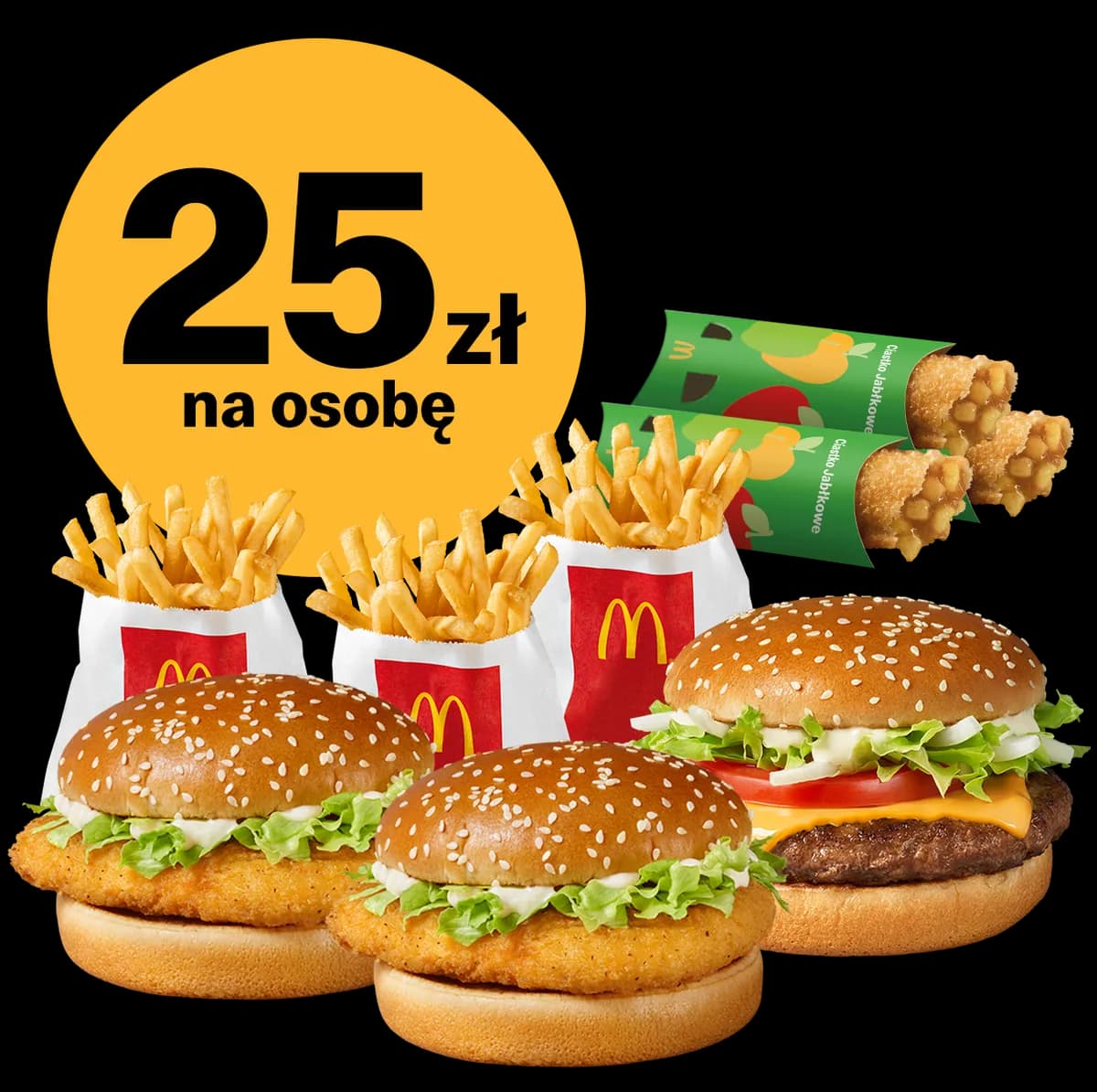 WieśMac + 2xMcChicken + 3xFrytki małe + 3xPie jabłkowy
