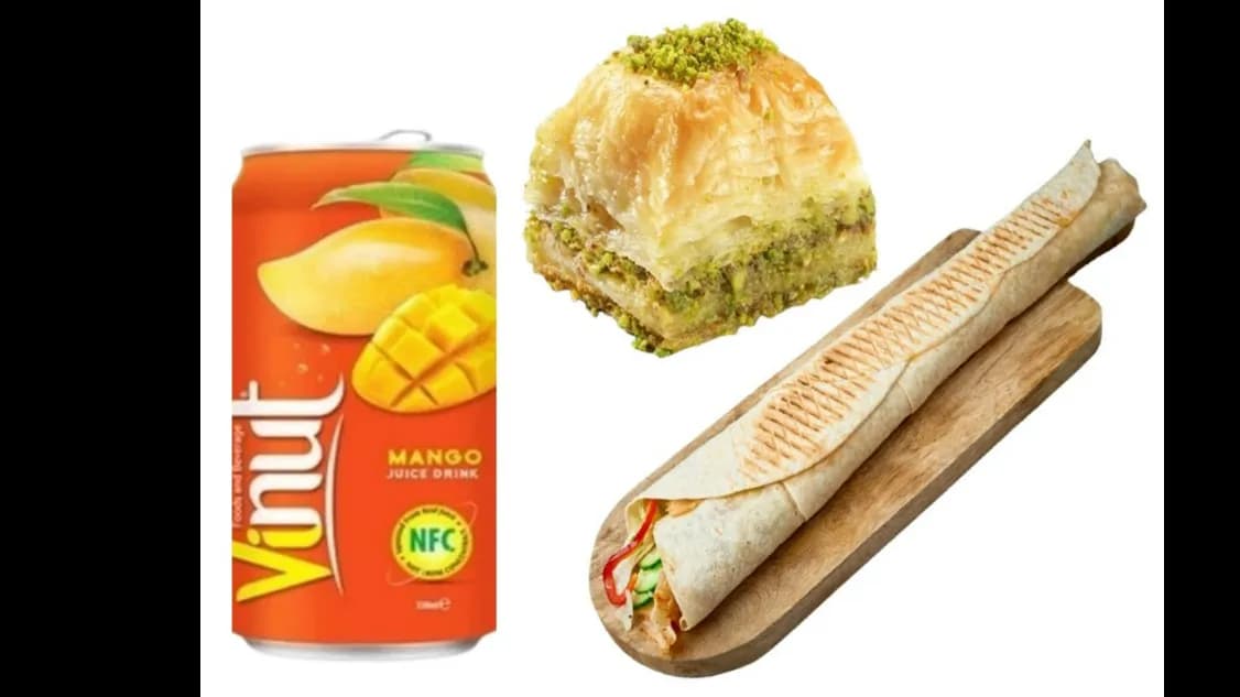Kebab Tortilla Rollo + Napój Mango 330 ml + Baklava