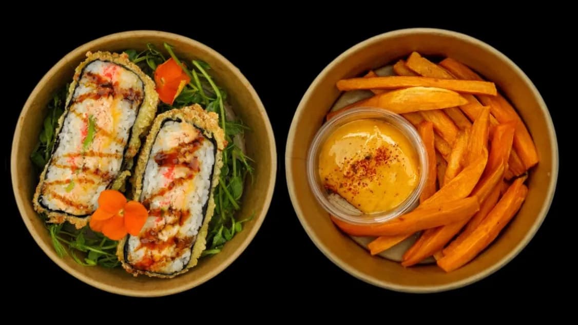 SUSHI BURGER Łosoś Pieczony + Frytki Z Batata