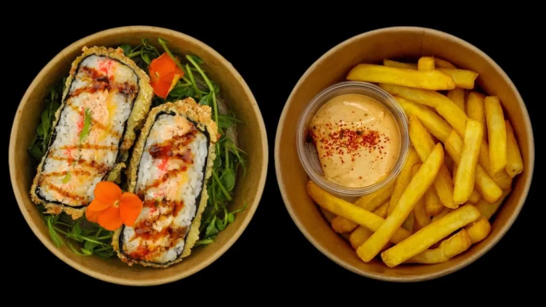 SUSHI BURGER Łosoś Pieczony + Frytki