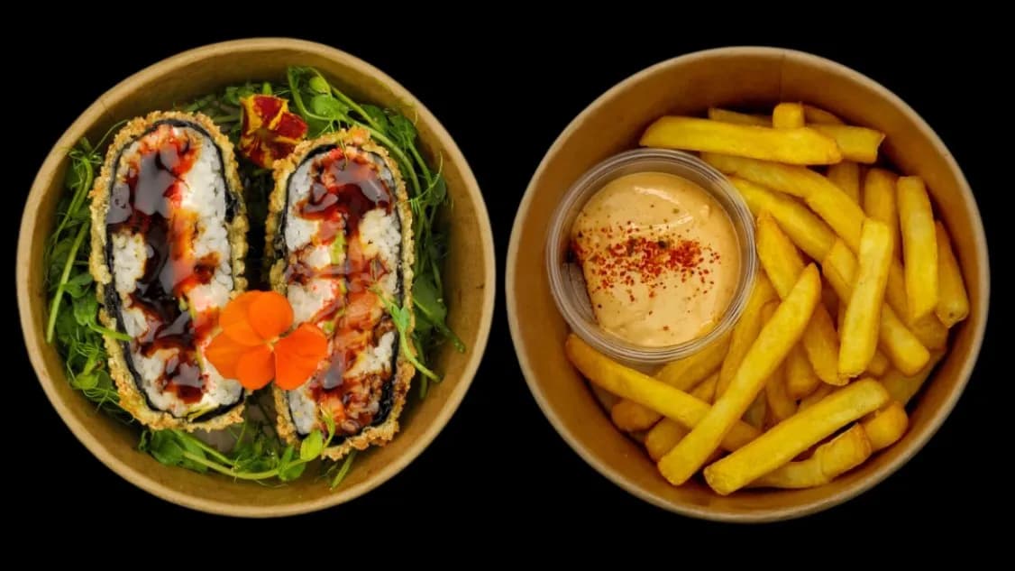 SUSHI BURGER Łosoś Surowy + Frytki