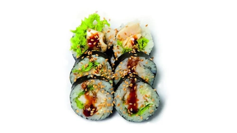 Futomaki z pieczoną rybą maślaną i słodkim sosem besuto