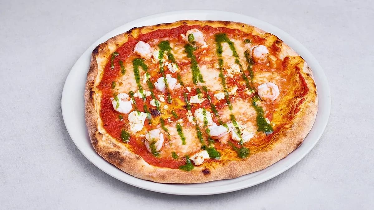 Pizza gamberi e capra