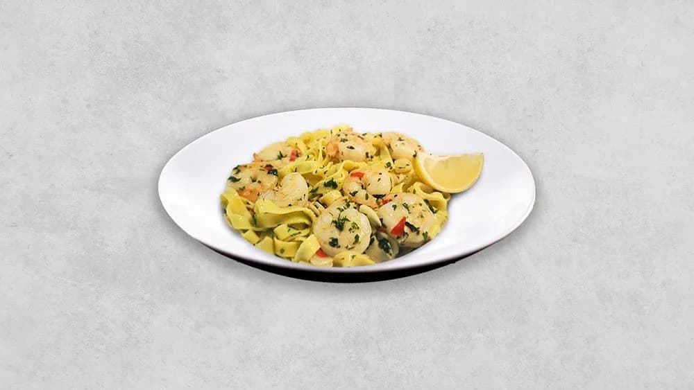 Tagliatelle jajeczne z chorizo, krewetkami i emulsją maślaną