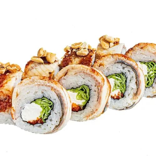 Ролл с угрем и орехом кешью