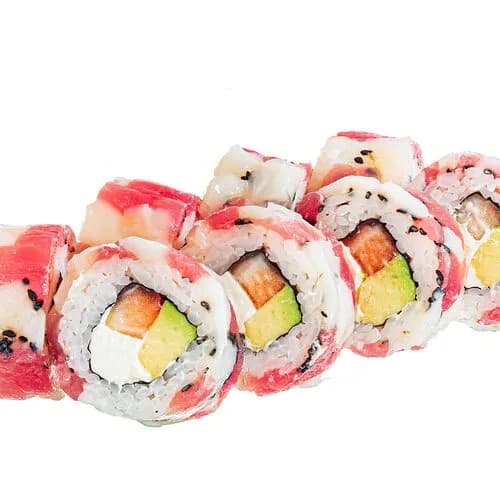 Ролл с тунцом, морским гребешком и клубникой