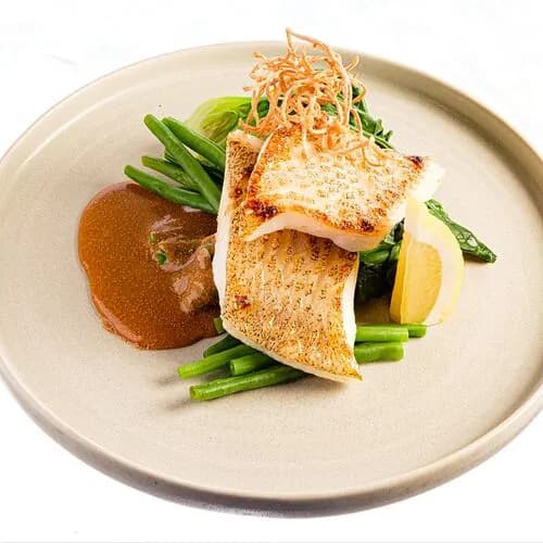 Палтус с жареным роменом