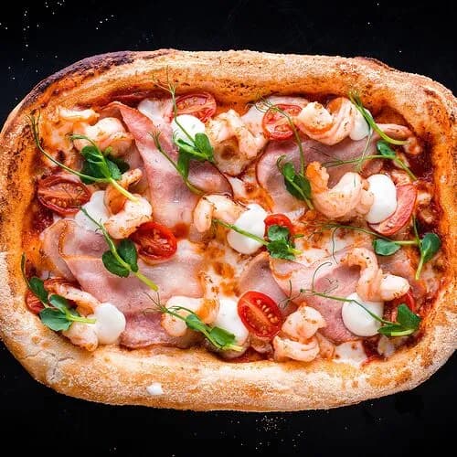 Мини пицца с креветкой и беконом
