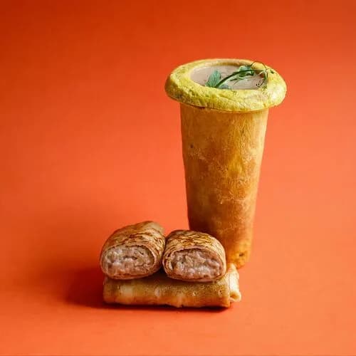 Крем-суп грибной и блинчики с ветчиной и сыром