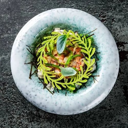 Тартар из гребешка и форели