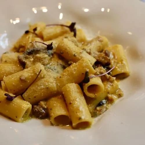 Ригатони с кремом из тыквы и миксом грибов